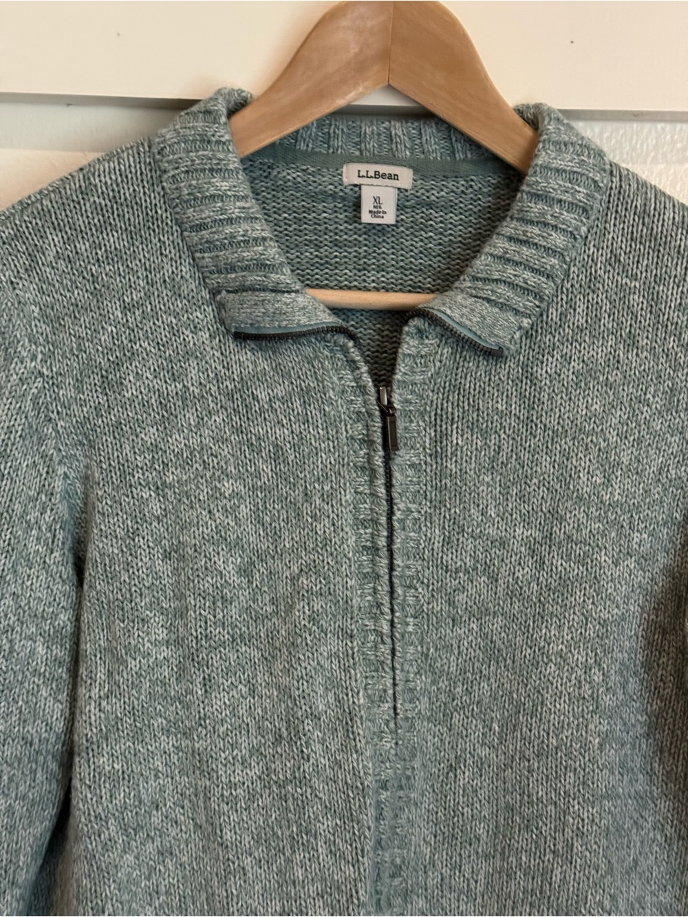 L.L.Bean 100% Cotton Quarter Zip Sweater XL Blue Green Pullover Collared Knit - Picture 3 of 10